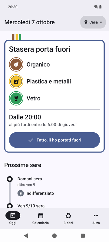 La schermata Oggi nello stile Android