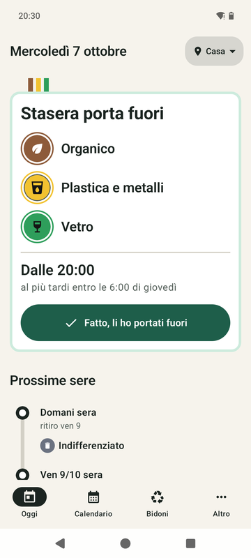 La schermata Oggi nello stile Originale